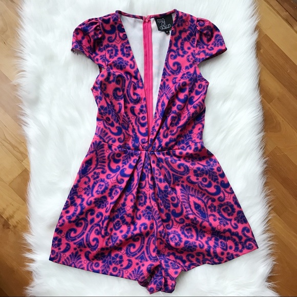 Rise of Dawn Deep V Cut Pink & Blue Romper - Picture 1 of 8